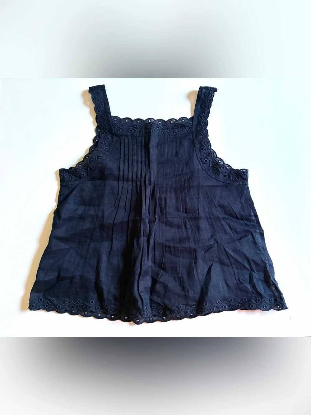 J.Crew. Scallop-trim tank top in ramie.Navy blue. XXS. New without tags.